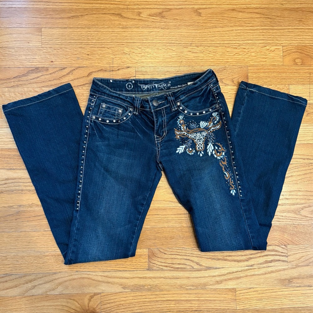 Trinity Ranch Rhinestone Cowgirl Embroidered Jeans